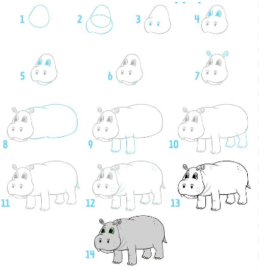 Бегемот очаровательный Рисунки